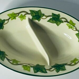 Franciscan Cream and Green Ivy Oval Divided Vegetable Bowl 12 1/2”